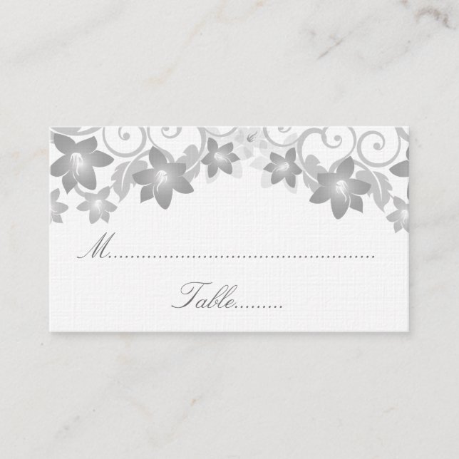 Gray Simple Floral Wedding Place Card (Front)