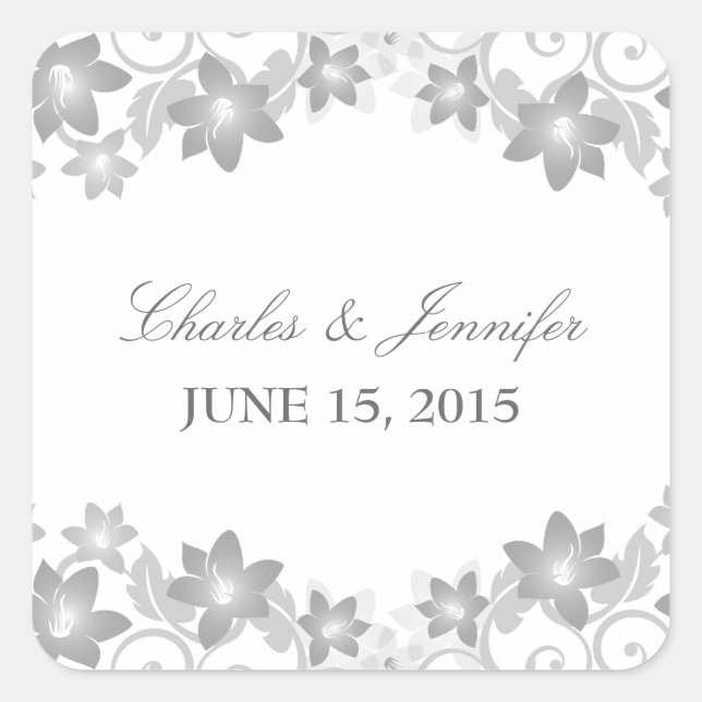 Gray Simple Floral Wedding Stickers (Front)