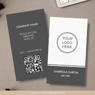 Gray Simple Generic Logo QR Code Business Card