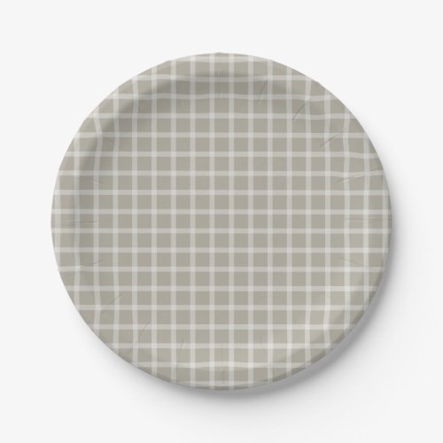 Gray Simple Gingham Gender Neutral Baby Shower Paper Plates