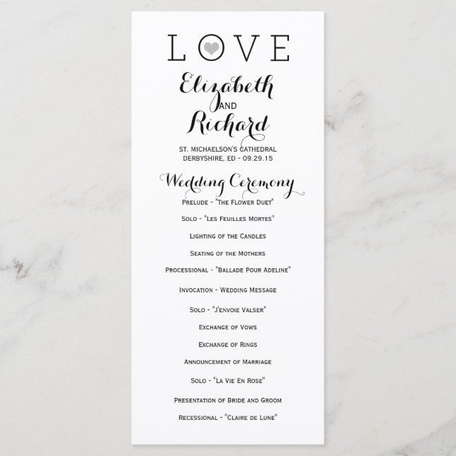 Gray Simple Love Wedding Programs (Front)