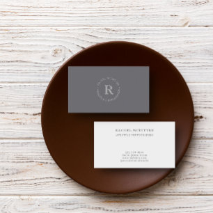 Gray   Simple Minimal Elegant Round Monogram Business Card