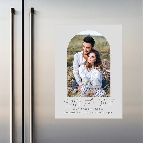 Gray  Simple Modern Arch Photo Save the Date Magnetic Invitation