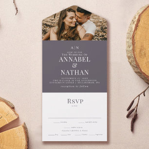 Gray Simple Modern Monogram Photo All In One Invitation