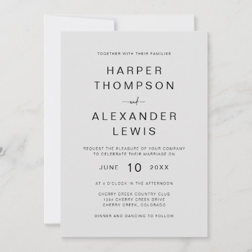 Gray Simple Modern Typography Wedding Invitation