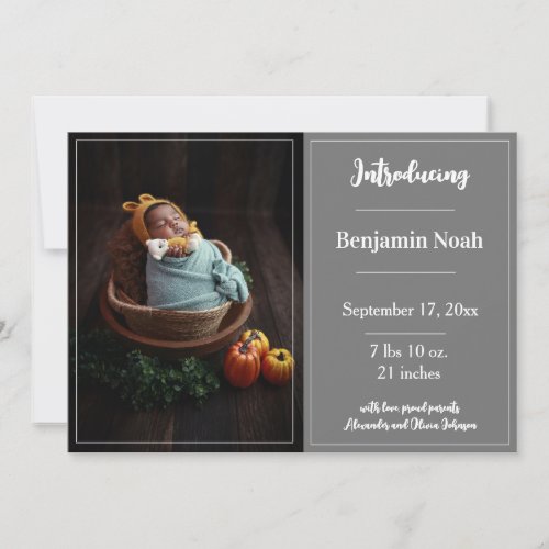 Gray Simple Photo Birth Announcement