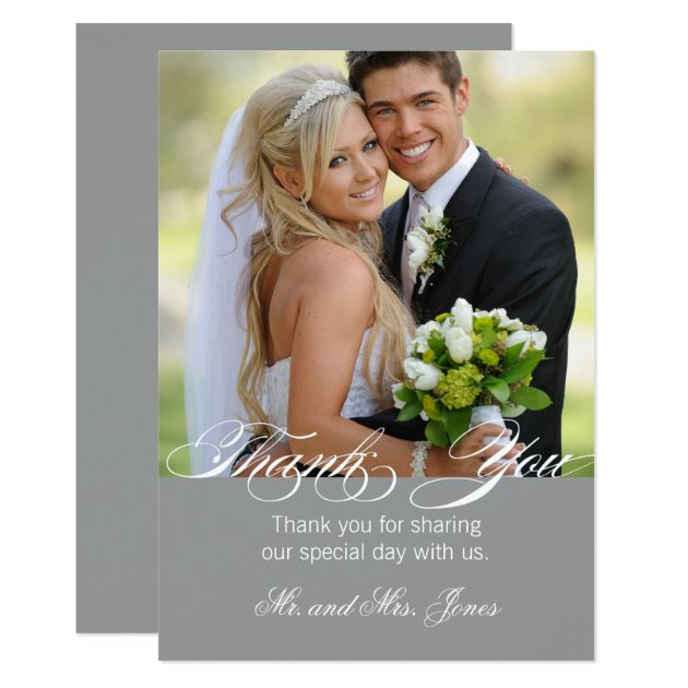 Gray Simple Photo Wedding Thank You Card