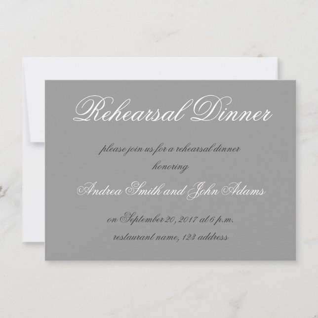 Gray Simple Script Rehearsal Dinner Invitation (Front)