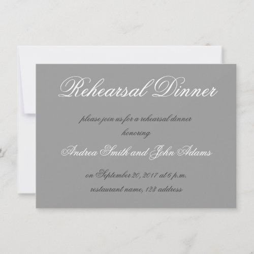 Gray Simple Script Rehearsal Dinner Invitation