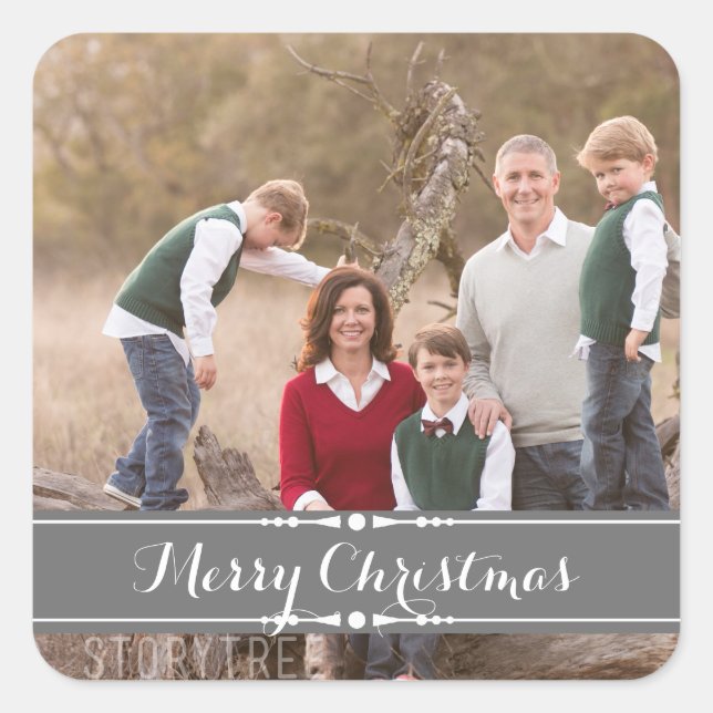 Gray Simply Chic Holiday Photo Stickers (Front)