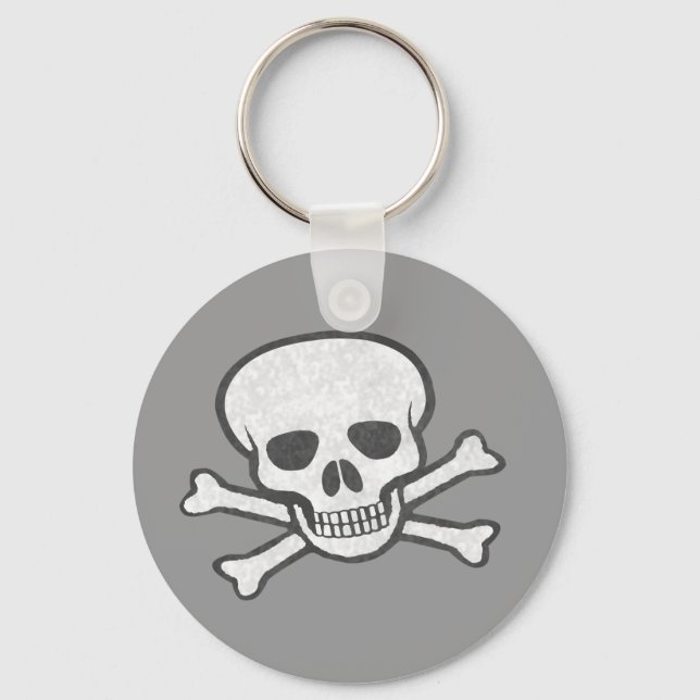 Gray Skull and Crossbones Keychain (Front)