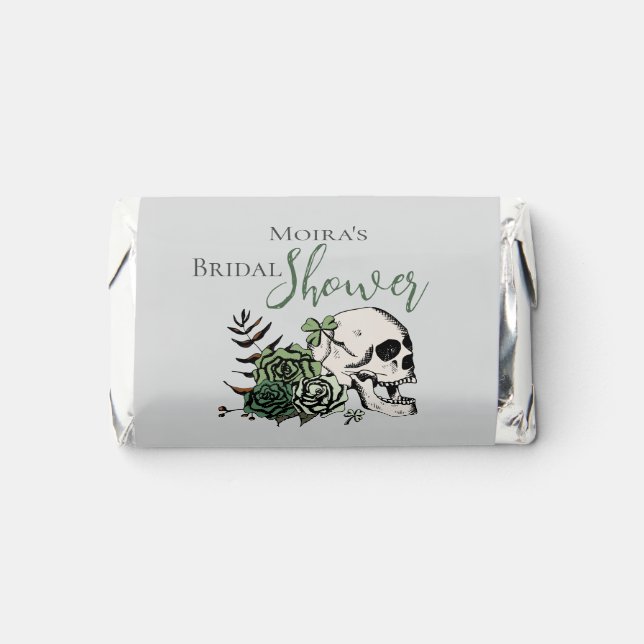Gray Skull & Green Roses Irish Bridal Shower Hershey's Miniatures (Front)