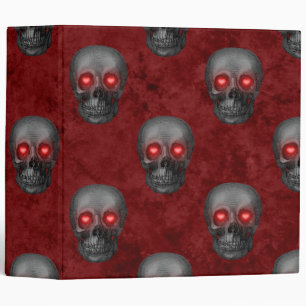 Gray Skull Heart Eyes Red Watercolor Goth Romantic 3 Ring Binder