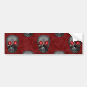 Gray Skull Heart Eyes Red Watercolor Goth Romantic Bumper Sticker