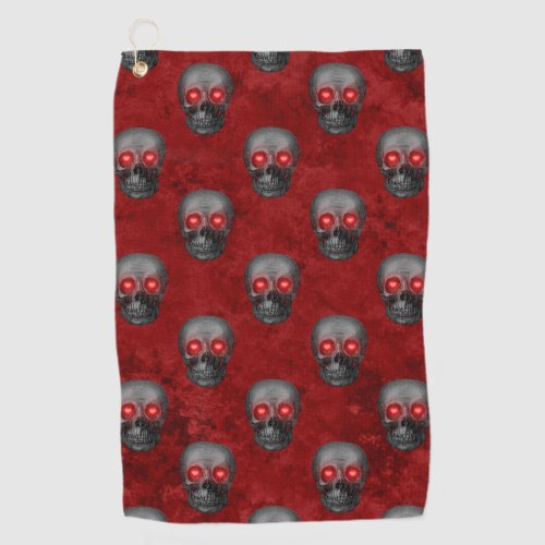 Gray Skull Heart Eyes Red Watercolor Goth Romantic Golf Towel