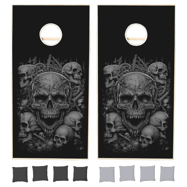 Gray Skulls Grouping Gothic Black Scary Cornhole Set (Set)