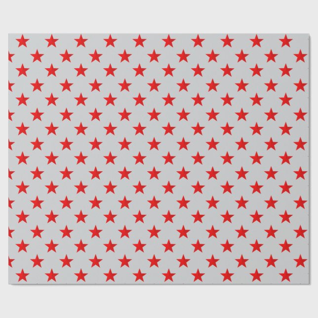 Gray Sky Bright Red Stars Wrapping Paper (Flat)