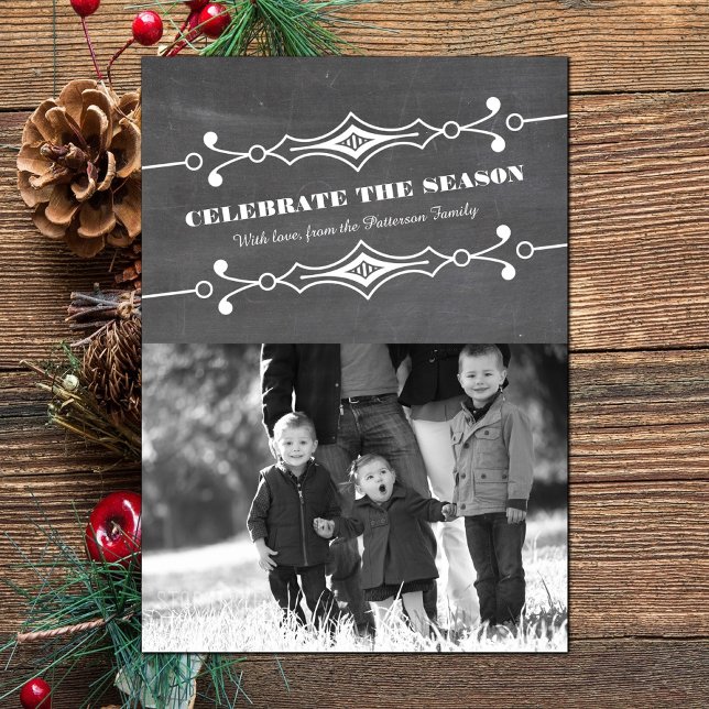 Gray Slanted Chalkboard Holiday Photo Flat Card (Slanted Chalkboard Holiday Photo Card)
