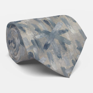 Gray Slate Blue Abstract Brush Strokes Neck Tie