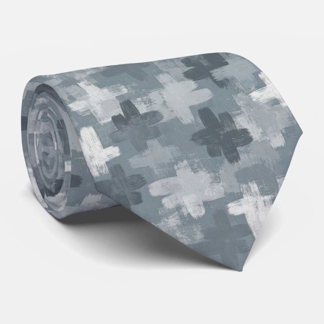 Gray Slate Blue Abstract Brush Strokes Neck Tie (Rolled)