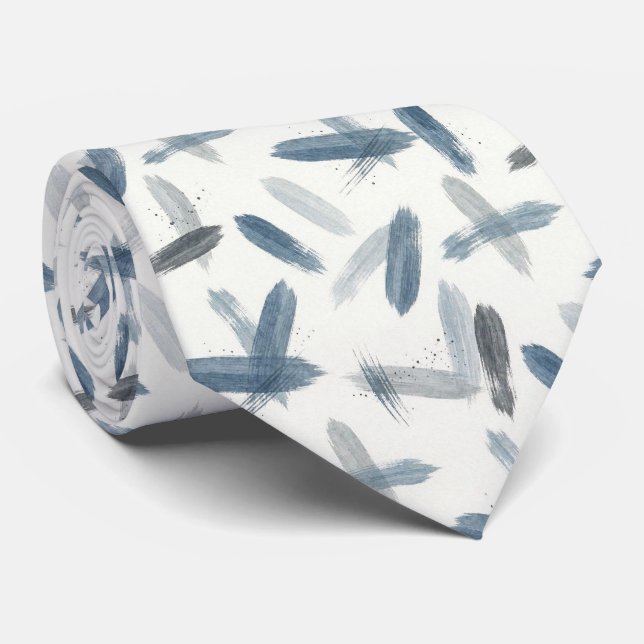 Gray Slate Blue Abstract Brush Strokes Neck Tie (Rolled)