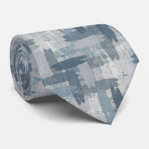 Gray Slate Blue Abstract Brush Strokes Ocean Color Neck Tie