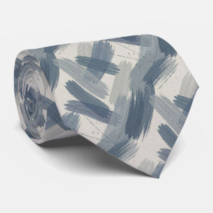 Gray Slate Blue Abstract Brush Strokes Ocean Color Neck Tie