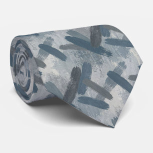 Gray Slate Blue Abstract Brush Strokes Ocean Color Neck Tie