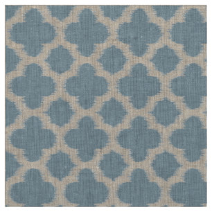 Gray Slate Blue Ikat Quatrefoil Pattern Fabric