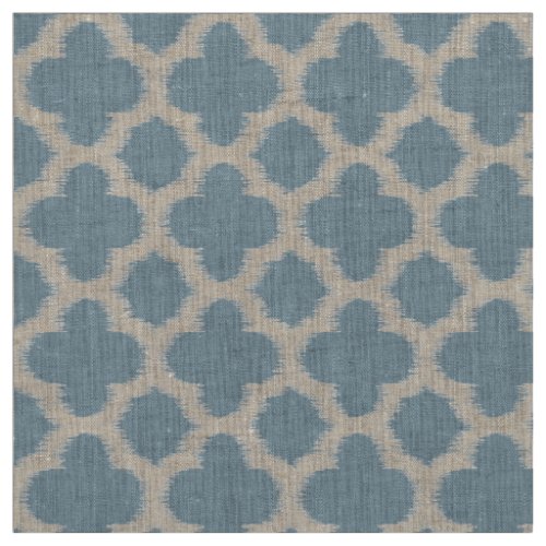 Gray Slate Blue Ikat Quatrefoil Pattern Fabric