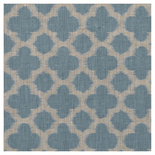 Gray Slate Blue Ikat Quatrefoil Pattern Fabric