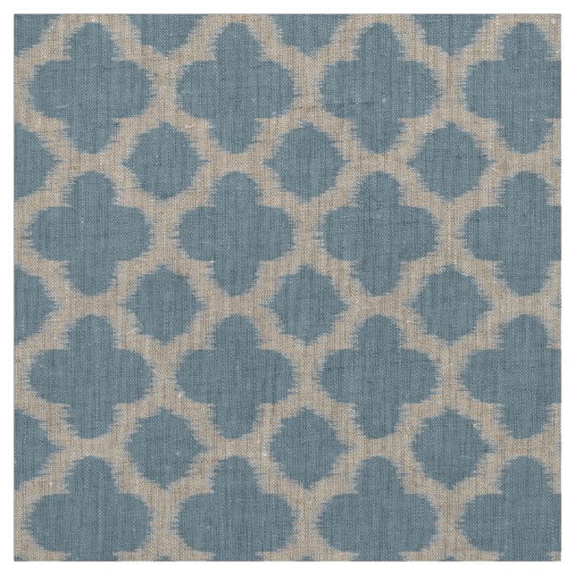 Gray Slate Blue Ikat Quatrefoil Pattern Fabric (Swatch)