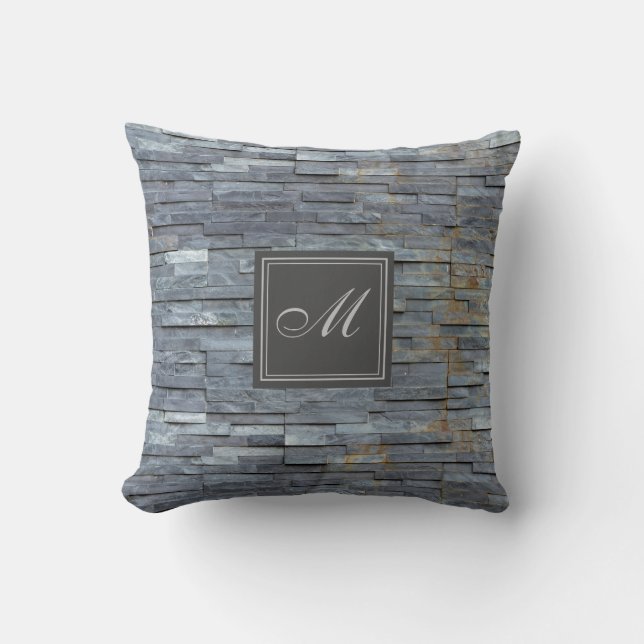 Gray Slate Monogram Throw Pillow (Front)