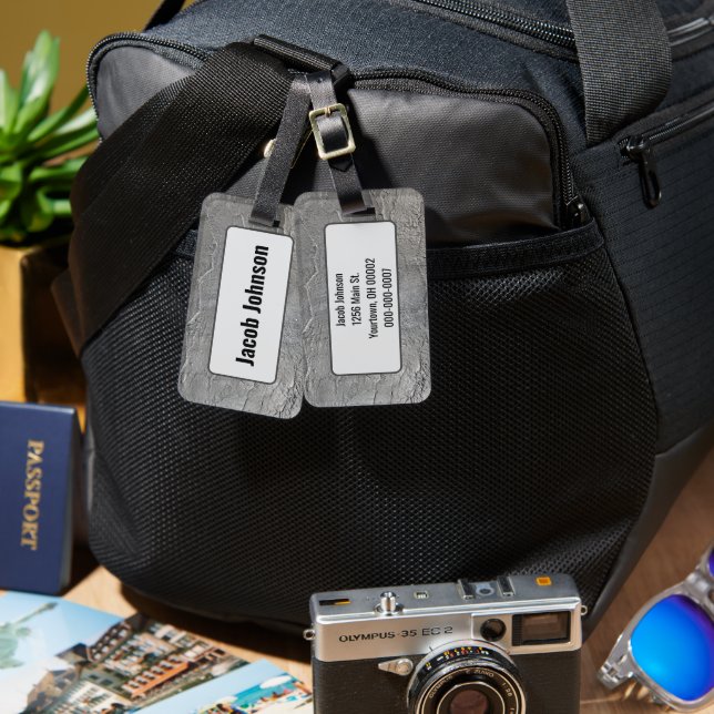 Gray Slate Rock Texture Luggage Tag (Front & Back)