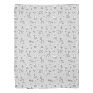 Gray Sleepy Woodland Critters Gender Neutral Duvet Cover