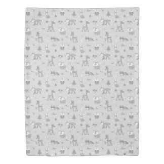 Gray Sleepy Woodland Critters Gender Neutral Duvet Cover