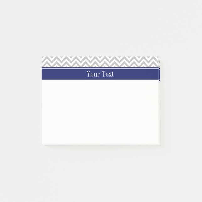 Gray SLg Chevron Navy Name Monogram Post-it Notes (Front)