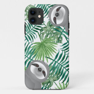 Gray Sloths Peeking through Jungle Background iPhone 11 Case
