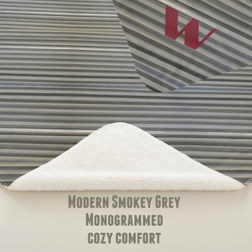 Gray Smokey Monochromatic Diagonal Stripe Monogram Sherpa Blanket