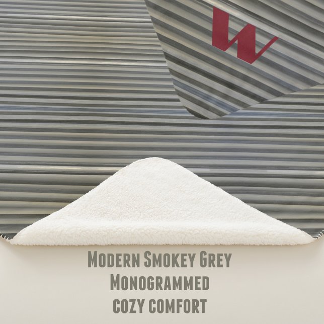 Gray Smokey Monochromatic Diagonal Stripe Monogram Sherpa Blanket (Creator Uploaded)