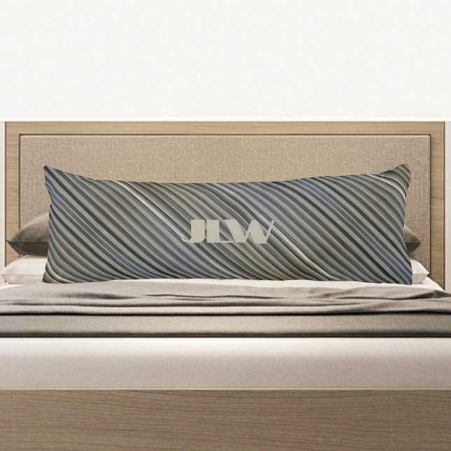 Gray Smokey Monochromatic Stripes Monogrammed Body Pillow (Creator Uploaded)