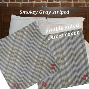 Gray Smokey Monochromatic Stripes Monogrammed Duvet Cover