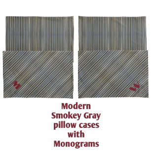 Gray Smokey Monochromatic Stripes Monogrammed Pillow Case