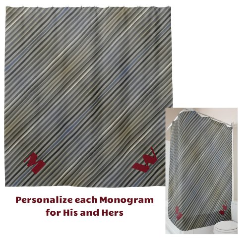 Gray Smokey Monochromatic Stripes Monogrammed Shower Curtain