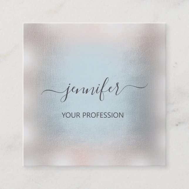Gray Smoky Blue Rose Stripes Professional Makeup Square Business Card (Front)