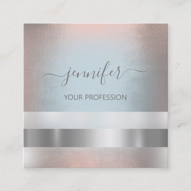 Gray Smoky Blue Rose Stripes Professional Square Business Card (Front)