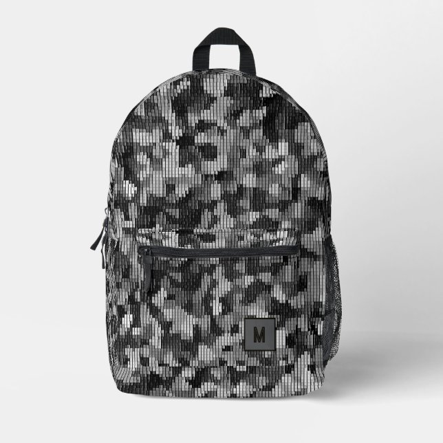 Gray snake digital camo futuristic  printed backpack (Front)