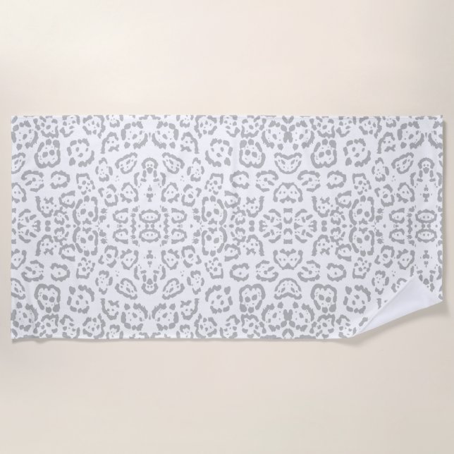 Gray Snow Leopard Cat Animal Print Beach Towel (Front)