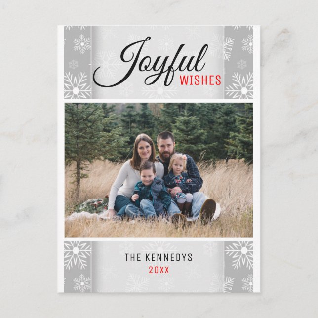 Gray Snowflake Christmas  Photo Holiday Invitation Postcard (Front)