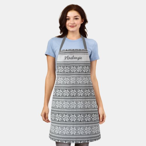 Gray Snowflake Nordic Sweater Pattern Personalized Apron